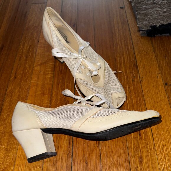 Aris Allen – Off-white Mesh Lace-Up Peep-Toe Leather Dance Heels (Size 8) - Picture 2 of 5